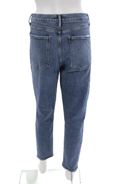 Agolde Women Mom Ankle Cropped Jeans Mid Rise Blue Button Size 31