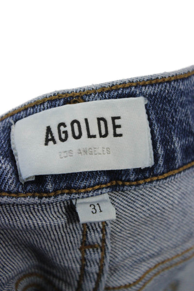 Agolde Women Mom Ankle Cropped Jeans Mid Rise Blue Button Size 31