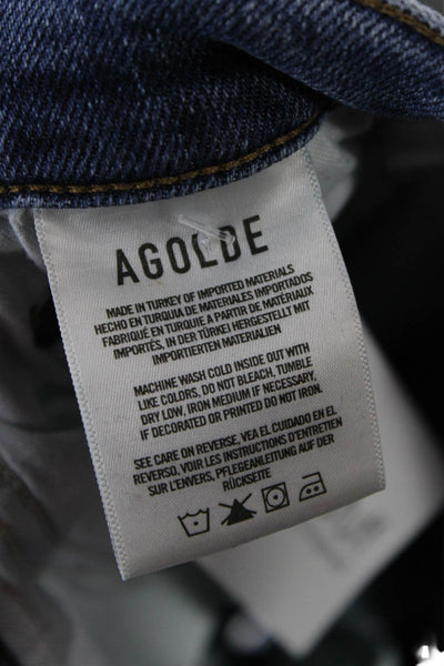 Agolde Women Mom Ankle Cropped Jeans Mid Rise Blue Button Size 31