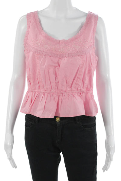 J Crew Women Cropped Sleeveless Pink Floral Cotton Blouse Size M