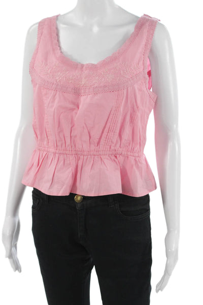 J Crew Women Cropped Sleeveless Pink Floral Cotton Blouse Size M
