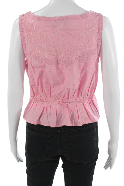 J Crew Women Cropped Sleeveless Pink Floral Cotton Blouse Size M
