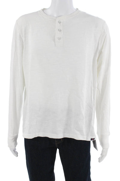 Faherty Mens Cotton Long Sleeve Crew Neck Tee Button Size XL