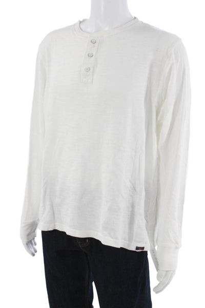 Faherty Mens Cotton Long Sleeve Crew Neck Tee Button Size XL