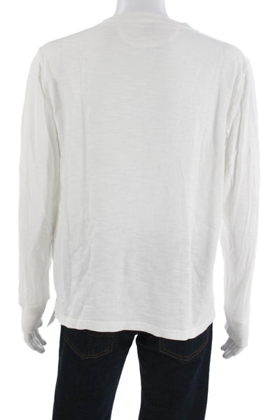Faherty Mens Cotton Long Sleeve Crew Neck Tee Button Size XL