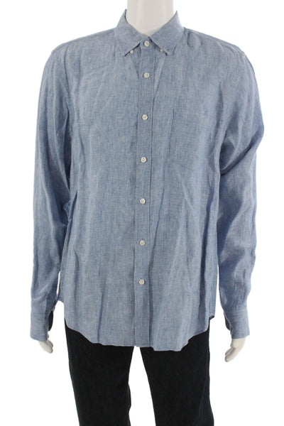 J Crew Mens Button-Down Collared Linen Shirt Light Blue Long Sleeve Size L