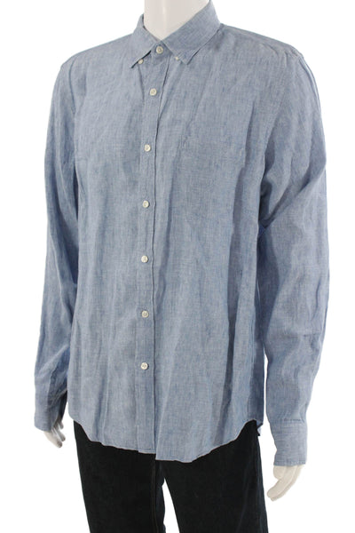 J Crew Mens Button-Down Collared Linen Shirt Light Blue Long Sleeve Size L