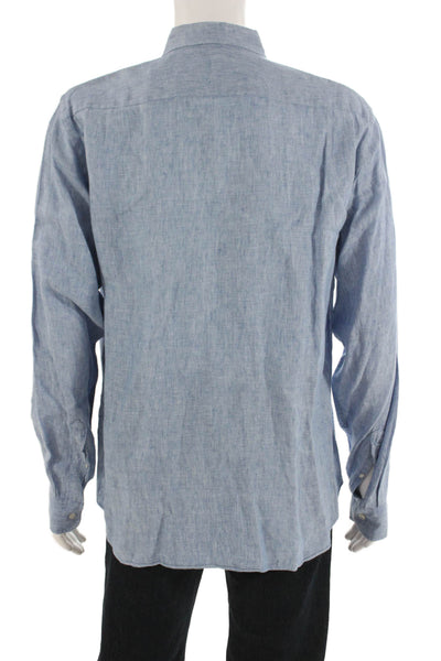 J Crew Mens Button-Down Collared Linen Shirt Light Blue Long Sleeve Size L