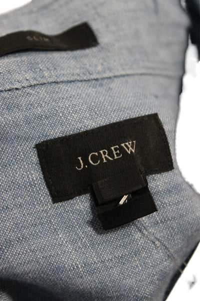 J Crew Mens Button-Down Collared Linen Shirt Light Blue Long Sleeve Size L