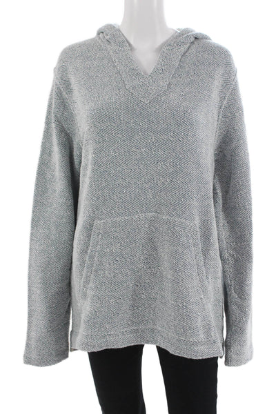 Faherty Unisex Pullover Hoodie Herringbone Gray V-Neck Cotton Polyester Size L