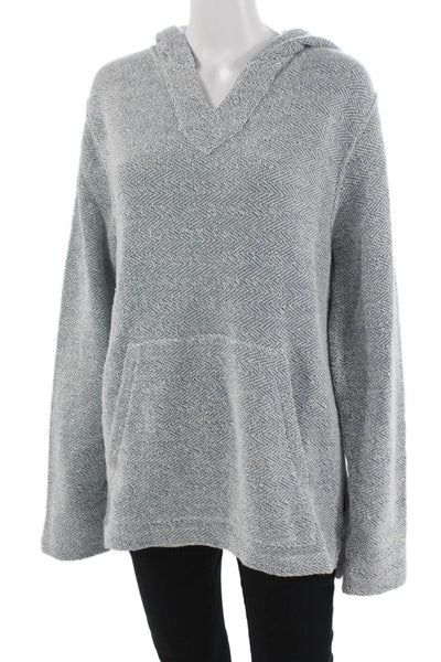 Faherty Unisex Pullover Hoodie Herringbone Gray V-Neck Cotton Polyester Size L