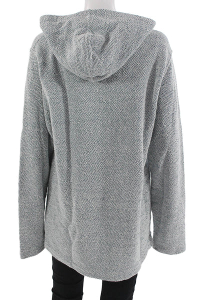 Faherty Unisex Pullover Hoodie Herringbone Gray V-Neck Cotton Polyester Size L