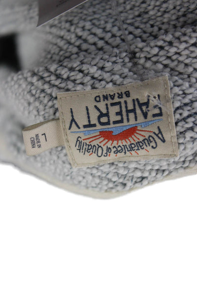 Faherty Unisex Pullover Hoodie Herringbone Gray V-Neck Cotton Polyester Size L