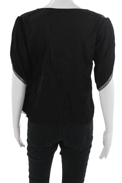 Velvet Women Cropped Black V-Neck Button Up Blouse Short Sleeve Size S