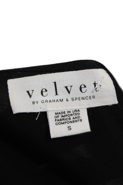 Velvet Women Cropped Black V-Neck Button Up Blouse Short Sleeve Size S