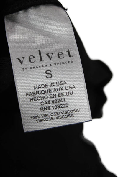 Velvet Women Cropped Black V-Neck Button Up Blouse Short Sleeve Size S