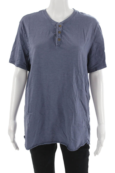 Marine Layer Mens Blue Cotton Short Sleeve Round Neck Solid T-Shirt Size L