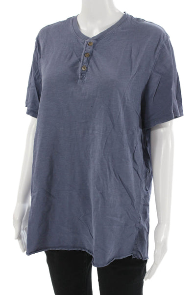 Marine Layer Mens Blue Cotton Short Sleeve Round Neck Solid T-Shirt Size L