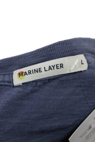 Marine Layer Mens Blue Cotton Short Sleeve Round Neck Solid T-Shirt Size L