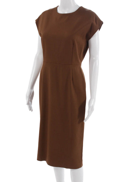 QL2 Womens Sheath Dress Brown Virgin Wool Zip Short Sleeve Knee Length Size 42
