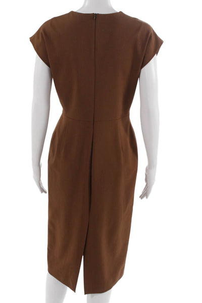 QL2 Womens Sheath Dress Brown Virgin Wool Zip Short Sleeve Knee Length Size 42