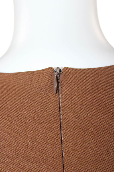 QL2 Womens Sheath Dress Brown Virgin Wool Zip Short Sleeve Knee Length Size 42