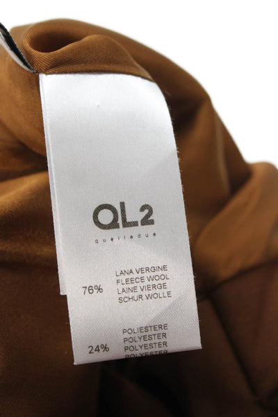 QL2 Womens Sheath Dress Brown Virgin Wool Zip Short Sleeve Knee Length Size 42