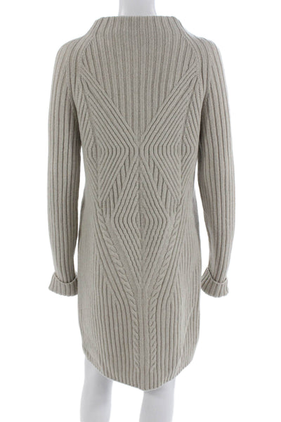Paola Zuin Women Sweater Dress Beige Mock Neck Long Sleeve Cashmere Knee Size S