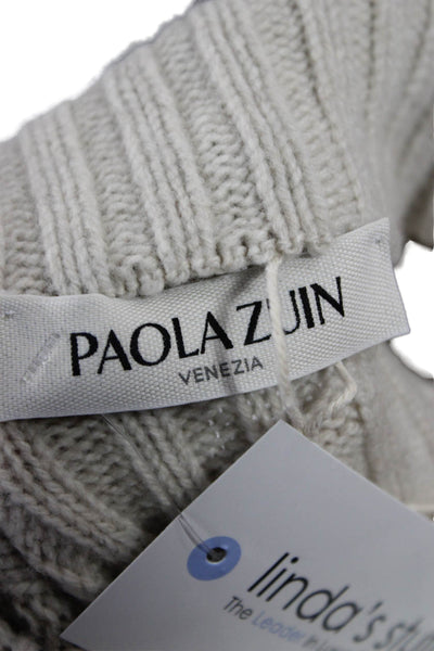 Paola Zuin Women Sweater Dress Beige Mock Neck Long Sleeve Cashmere Knee Size S
