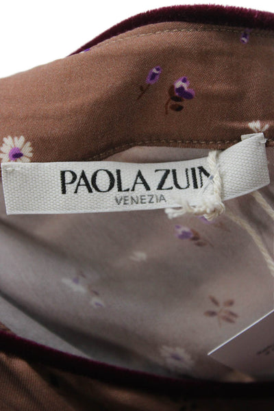 Paola Zuin Womens Shift Floral Brown Short Sleeve Knee Length Dress Size 40