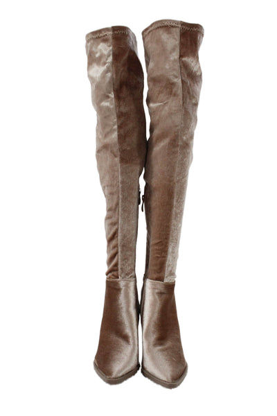 Mata Womens Velvet Zip Pointed Toe High Heels Over Knee Boots Shoes Pink Sz 7.5