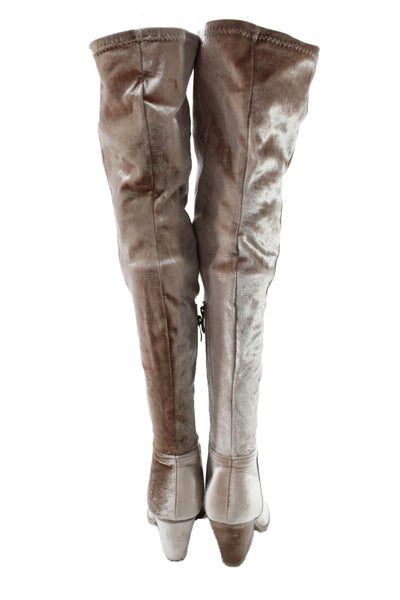 Mata Womens Velvet Zip Pointed Toe High Heels Over Knee Boots Shoes Pink Sz 7.5
