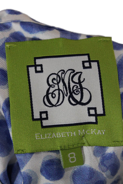 Elizabeth McKay Women Silk Leopard V-Neck Button Tunic 3/4 Sleeve Blue Size 8