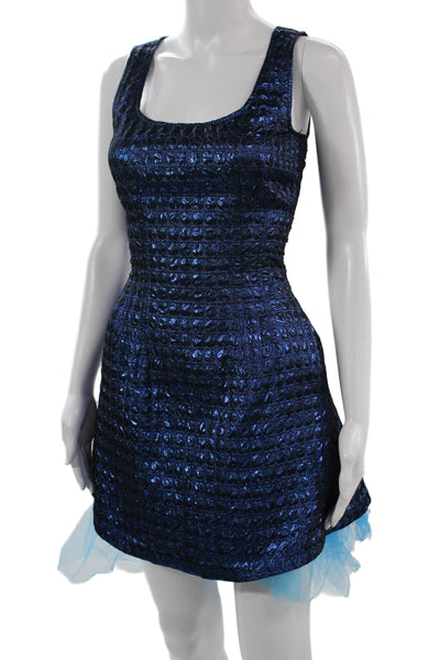 Betsey Johnson Women Fit & Flare Mini Dress Dark Blue Geometric Size 0