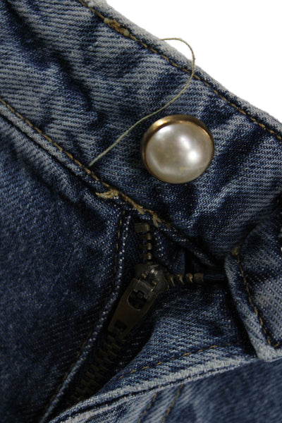 Zara Womens Mom Straight Jeans Blue Mid-Rise Button Cotton Blend Size 2