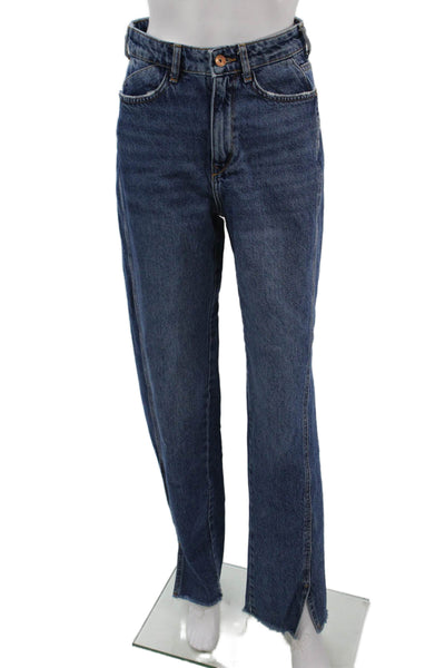 Zara Unisex Dark Blue Straight Jeans Mid-Rise Cotton Blend Size 2