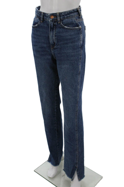 Zara Unisex Dark Blue Straight Jeans Mid-Rise Cotton Blend Size 2