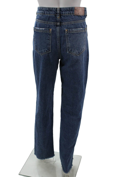 Zara Unisex Dark Blue Straight Jeans Mid-Rise Cotton Blend Size 2