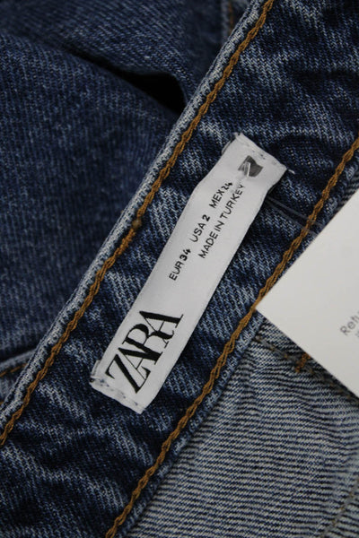 Zara Unisex Dark Blue Straight Jeans Mid-Rise Cotton Blend Size 2