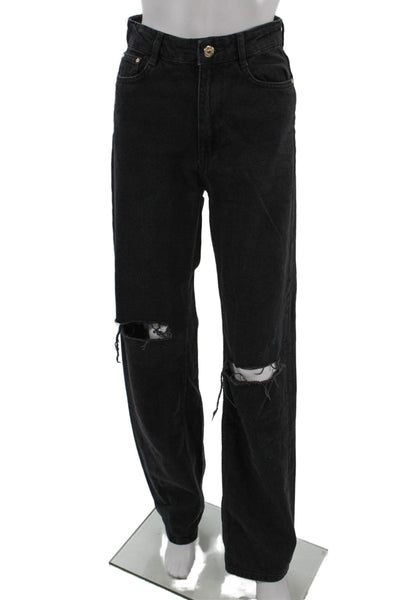 Zara Unisex Black Mid-Rise Straight Jeans 32in Cotton Blend Size 2