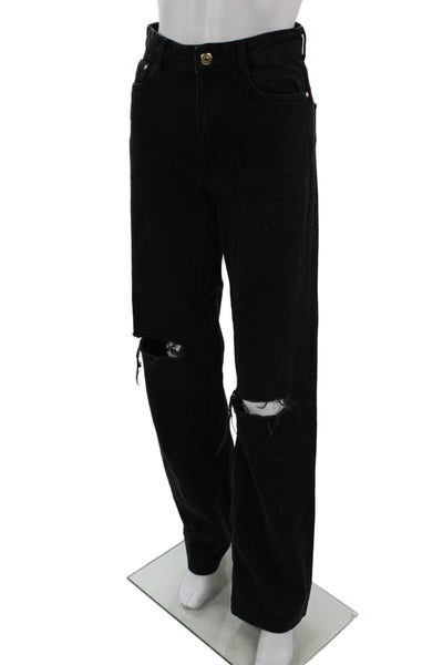 Zara Unisex Black Mid-Rise Straight Jeans 32in Cotton Blend Size 2