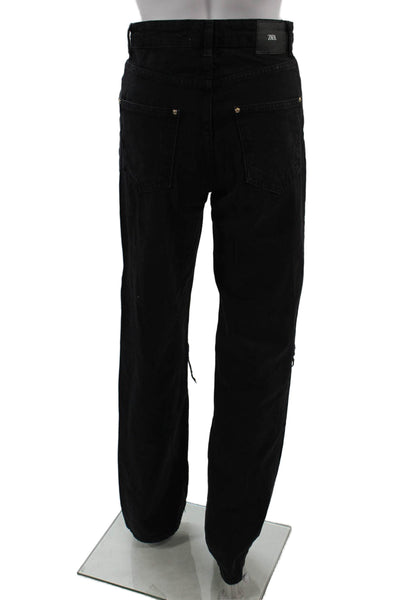 Zara Unisex Black Mid-Rise Straight Jeans 32in Cotton Blend Size 2
