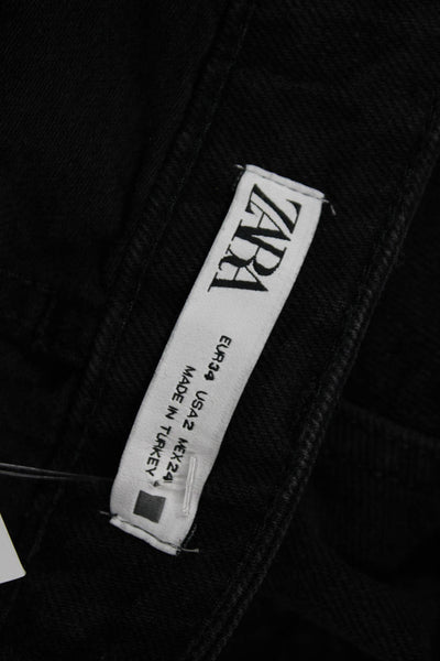 Zara Unisex Black Mid-Rise Straight Jeans 32in Cotton Blend Size 2