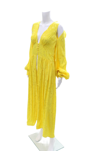 Attico Women Yellow V Neck Maxi Kaftan Dress Long Sleeve Viscose Silk Size 44