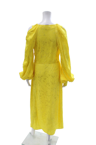 Attico Women Yellow V Neck Maxi Kaftan Dress Long Sleeve Viscose Silk Size 44