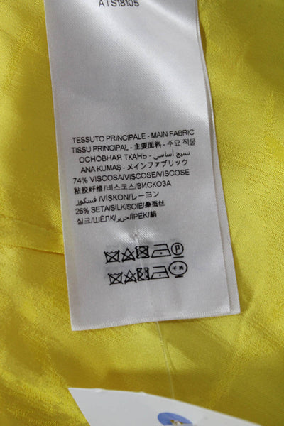 Attico Women Yellow V Neck Maxi Kaftan Dress Long Sleeve Viscose Silk Size 44