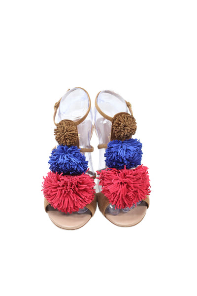 Malone Souliers Womens Suede Fringe Slingbacks Sandal Heels Brown Size 39 9