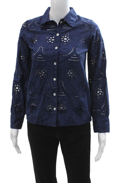 Molo Girls Cotton Collared Long Sleeve Button-Down Shirt Blue Size 10