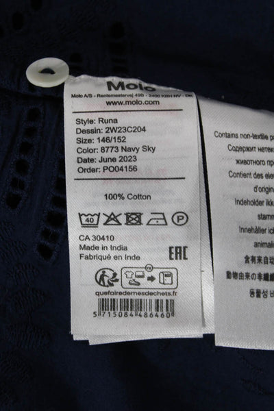 Molo Girls Cotton Collared Long Sleeve Button-Down Shirt Blue Size 10