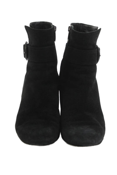 Gianvito Rossi Womens Suede Belted Zip Up Ankle Boots Black Size 37.5 7.5